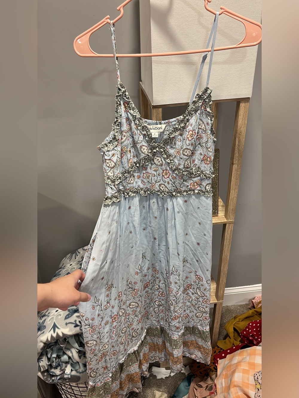 DAVI & DANI Light Blue Floral Tiered Midi Dress